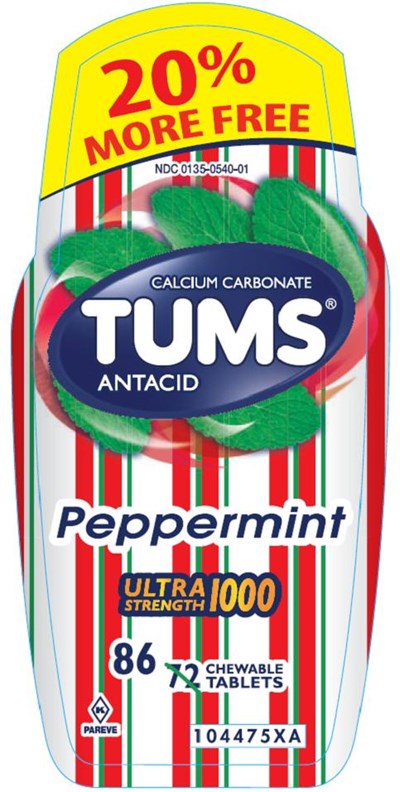 Tums Ultra tricolor Peppermint 86 ct label - Tums Ultra tricolor Peppermint 86 ct label